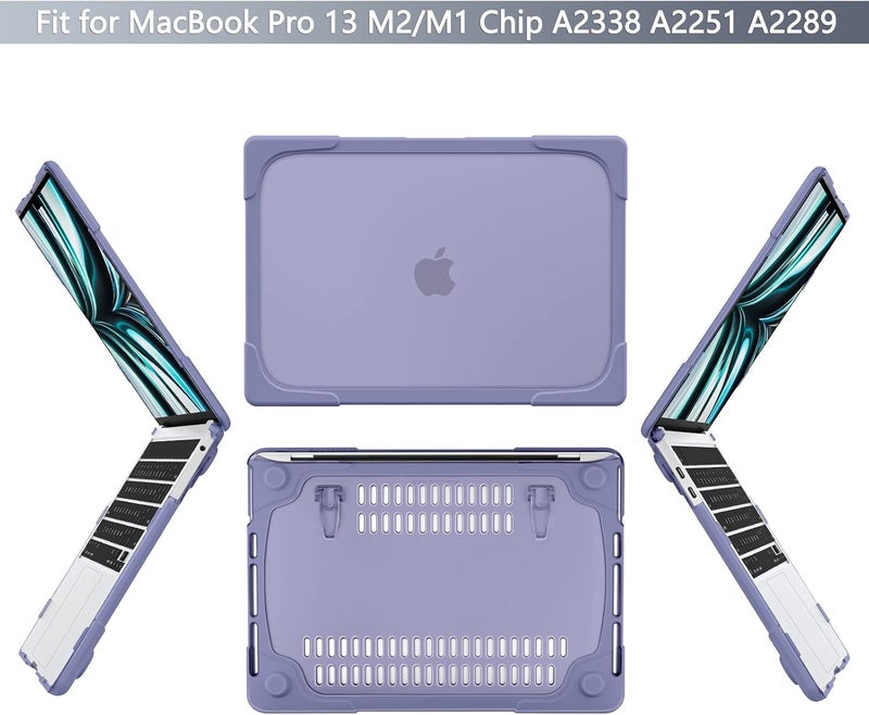 Batianda Heavy Duty Case for MacBook Pro 13 inch 2020 2022 M1/M2 Chip Model A2338 A2289 A2251, Ergonomic Foldable Kickstand (Holds 22lbs) Matte Translucent Protective Cover Keyboard Skin,Lavender Gray - Image 3