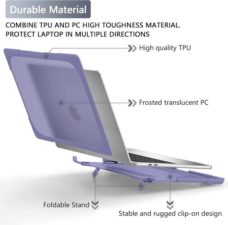 Batianda Heavy Duty Case for MacBook Pro 13 inch 2020 2022 M1/M2 Chip Model A2338 A2289 A2251, Ergonomic Foldable Kickstand (Holds 22lbs) Matte Translucent Protective Cover Keyboard Skin,Lavender Gray - Image 5