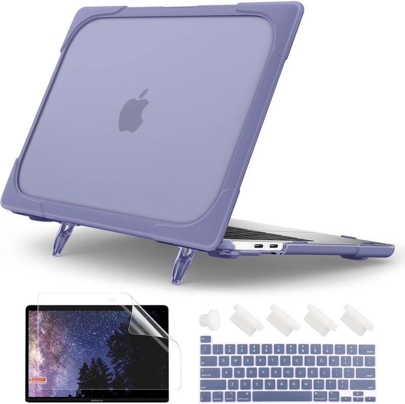Batianda Heavy Duty Case for MacBook Pro 13 inch 2020 2022 M1/M2 Chip Model A2338 A2289 A2251, Ergonomic Foldable Kickstand (Holds 22lbs) Matte Translucent Protective Cover Keyboard Skin,Lavender Gray - Image 1
