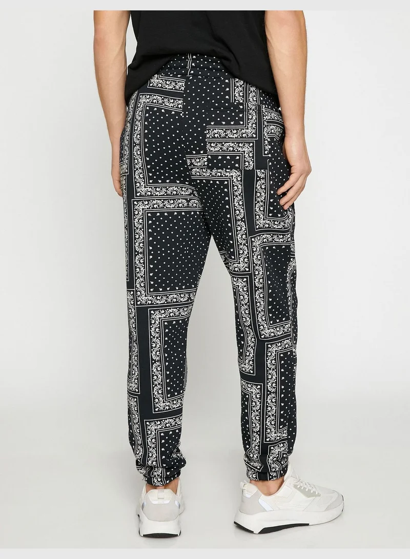 KOTON Jogger Sweatpants Floral Printed Drawstring