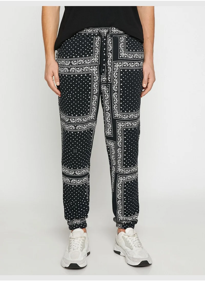 KOTON Jogger Sweatpants Floral Printed Drawstring