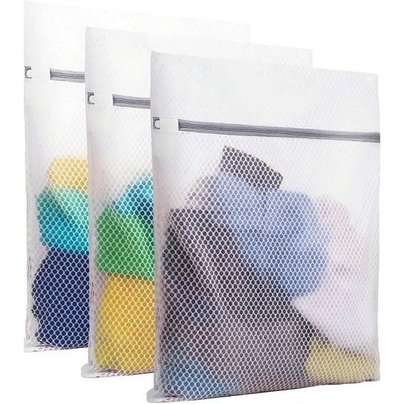 PrettyCare 3 Large (16x19inch) Mesh Laundry Bags for Delicates, Durable Honeycomb Wash Bags with Premium Zippers - Laundry Essentials Mesh Bags for Lingerie, Bras, Socks, Sweater, Travel & Organizing - Image 1