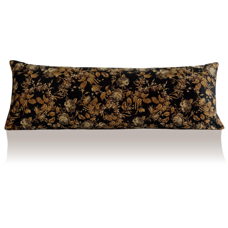 StangH Vintage Floral Velvet Body Pillowcase for Bedroom, 20 x 54 inches Super Soft Pillow Cover with Gold Flower Pattern Pregnancy Friendly Cushion Case for Bedroom, 1 Piece - Image 1