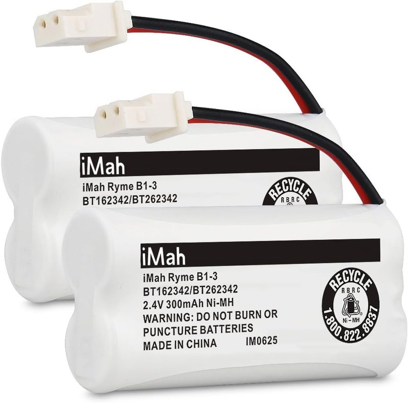 iMah BT162342 BT262342 Cordless Phone Batteries Compatible with BT183342 BT283342 BT166342 BT266342 VTech CS6114 CS6419 CS6719 AT&T EL52300 CL80111 Handset Telephone (Pack of 2) - Image 1