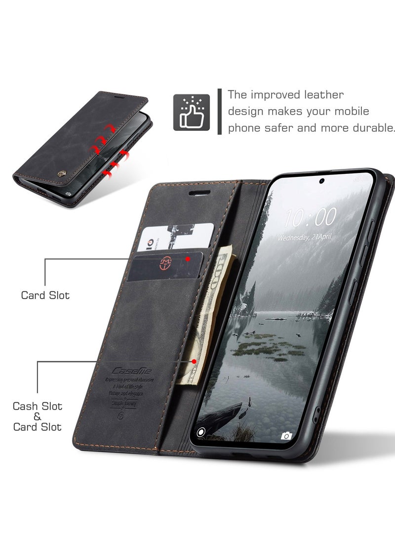 CaseMe Phone Case Luxury PU Leather Design 013 Flip Cover Card Slot Holder Cover For Redmi Note 14 4G (Black ) - Image 4