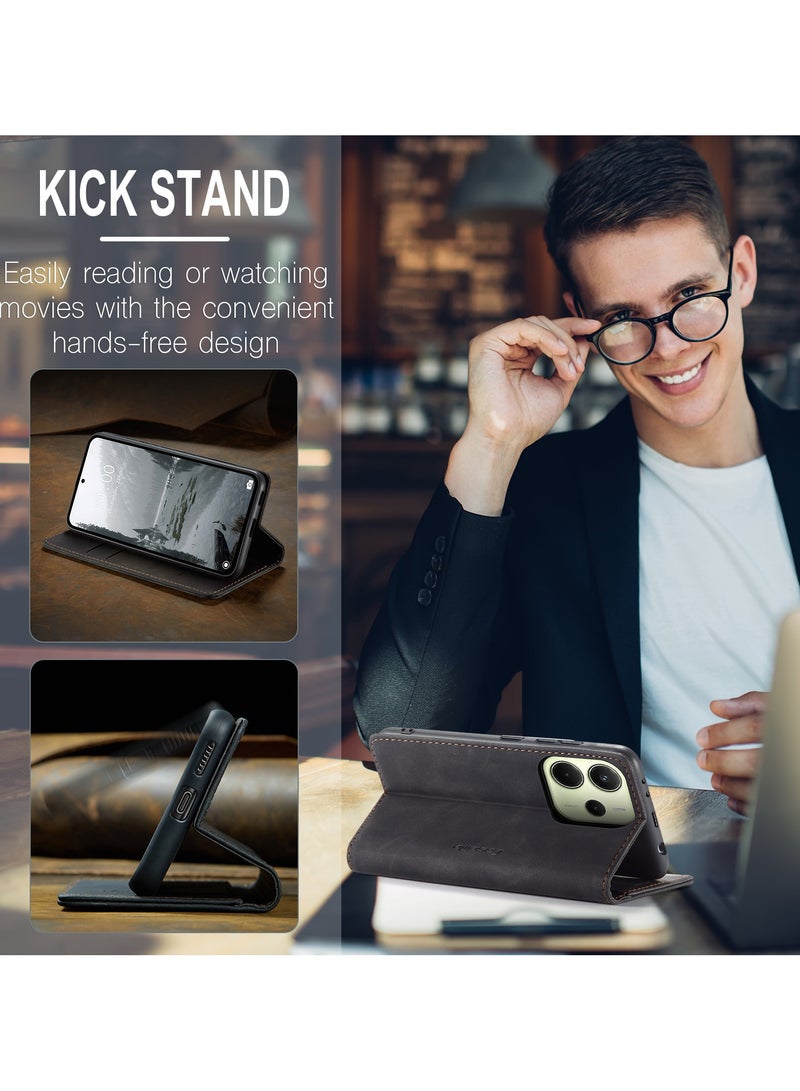 CaseMe Phone Case Luxury PU Leather Design 013 Flip Cover Card Slot Holder Cover For Redmi Note 14 4G (Black ) - Image 5