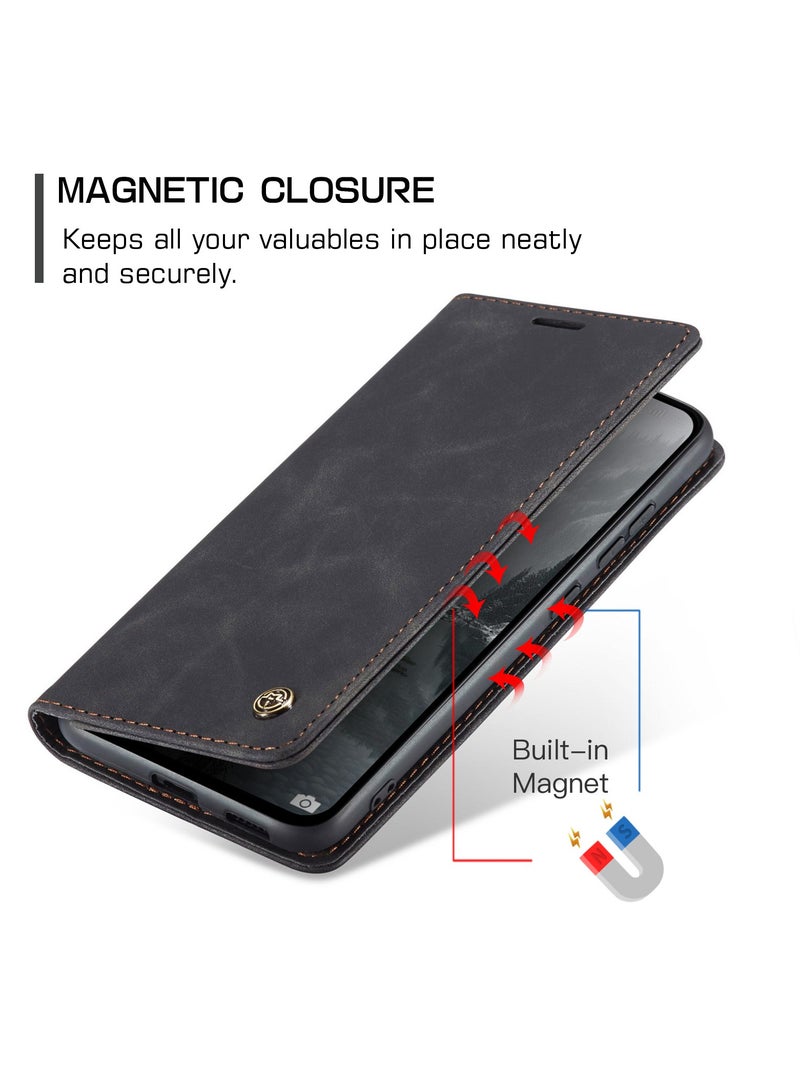 CaseMe Phone Case Luxury PU Leather Design 013 Flip Cover Card Slot Holder Cover For Redmi Note 14 4G (Black ) - Image 3
