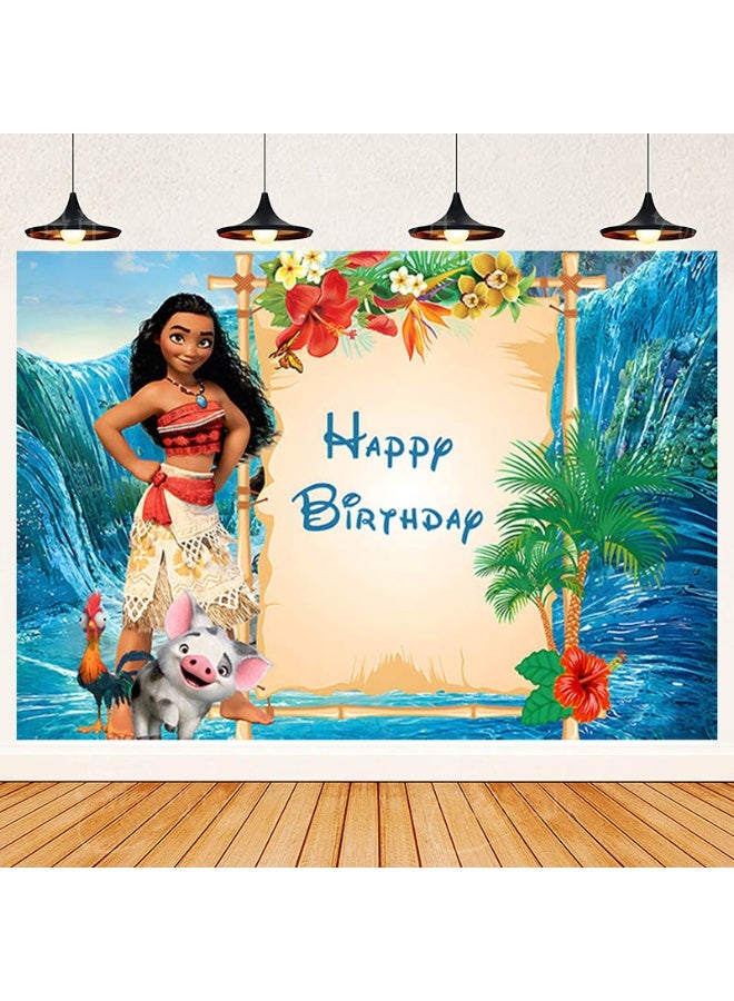 Cartoon Moana Birthday Party Background Decoration Fabric Suitable for Children's Birthday Photography Supplies Background Photo Props (Size 150cmx100cm) - Image 1