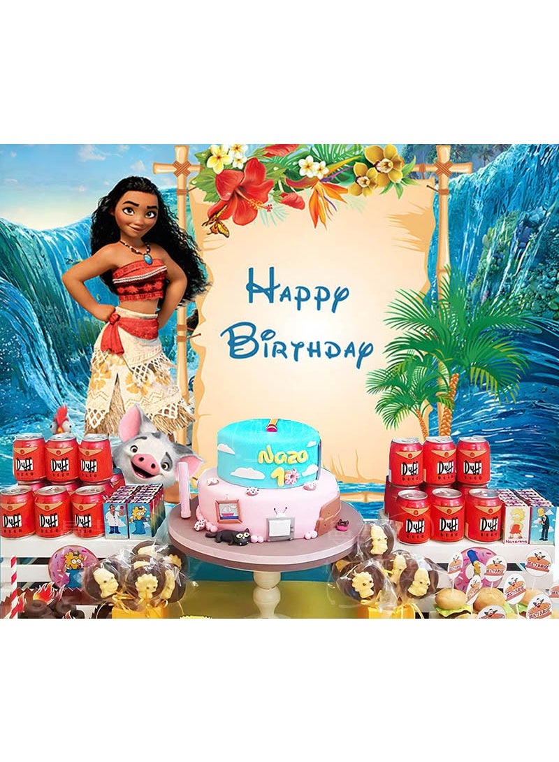 Cartoon Moana Birthday Party Background Decoration Fabric Suitable for Children's Birthday Photography Supplies Background Photo Props (Size 150cmx100cm) - Image 3