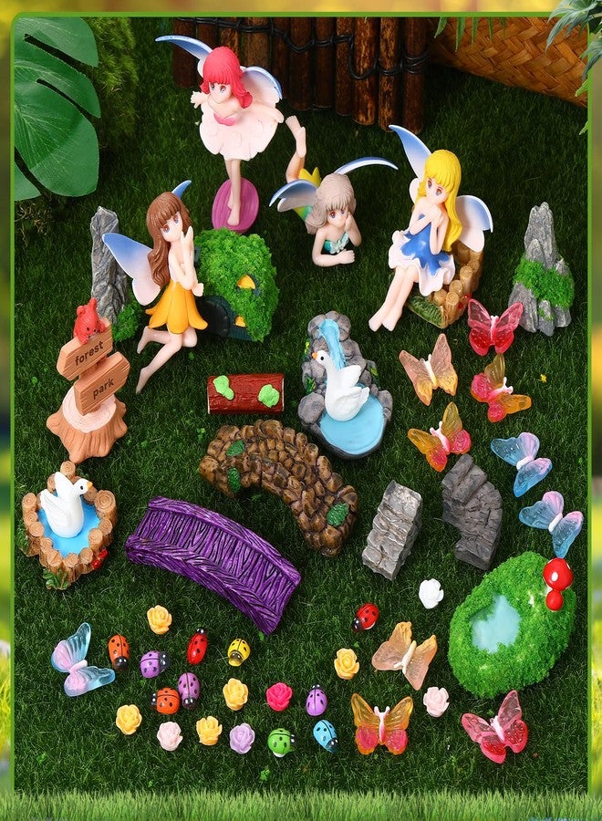 Hoemwarm 49 Pcs Mini Fairy Garden Accessories Set with Mini Fairy Figurines Animal Figurines Flower Decorations Miniature Buildings and Landscaping for DIY Terrarium Potted Plants Dollhouse Desk Decor - Image 2