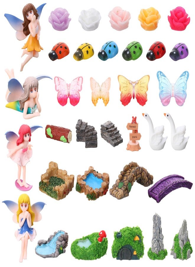 Hoemwarm 49 Pcs Mini Fairy Garden Accessories Set with Mini Fairy Figurines Animal Figurines Flower Decorations Miniature Buildings and Landscaping for DIY Terrarium Potted Plants Dollhouse Desk Decor - Image 1