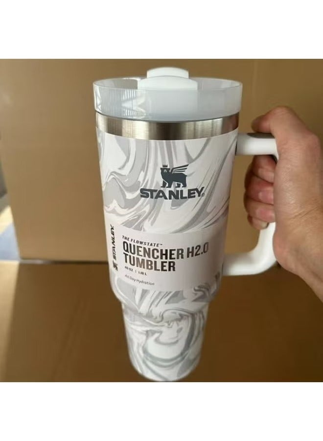 Stanley 40oz Stainless Steel Travel Tumbler with Triple-Function Rotating Lid – Splash-Resistant Straw Opening, Leak-Resistant Seal & Wide Mouth – Durable Vacuum Insulated Thermos Keeps Drinks Hot or Cold for Hours – Sleek Ergonomic Handle, BPA-Free & Cupholder-Compatible – Imported White Grain Pattern – Ideal for Car, Office, or Gym Use - Image 3