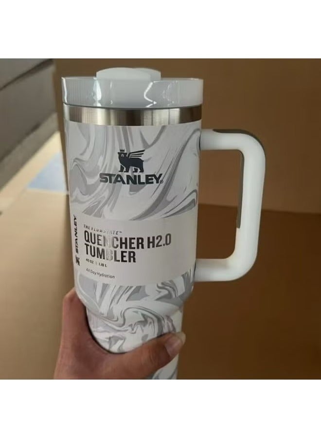 Stanley 40oz Stainless Steel Travel Tumbler with Triple-Function Rotating Lid – Splash-Resistant Straw Opening, Leak-Resistant Seal & Wide Mouth – Durable Vacuum Insulated Thermos Keeps Drinks Hot or Cold for Hours – Sleek Ergonomic Handle, BPA-Free & Cupholder-Compatible – Imported White Grain Pattern – Ideal for Car, Office, or Gym Use - Image 5
