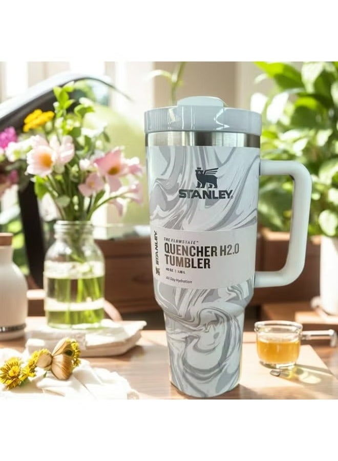Stanley 40oz Stainless Steel Travel Tumbler with Triple-Function Rotating Lid – Splash-Resistant Straw Opening, Leak-Resistant Seal & Wide Mouth – Durable Vacuum Insulated Thermos Keeps Drinks Hot or Cold for Hours – Sleek Ergonomic Handle, BPA-Free & Cupholder-Compatible – Imported White Grain Pattern – Ideal for Car, Office, or Gym Use - Image 4