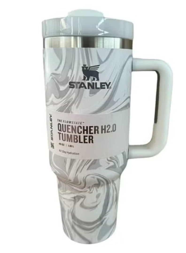 Stanley 40oz Stainless Steel Travel Tumbler with Triple-Function Rotating Lid – Splash-Resistant Straw Opening, Leak-Resistant Seal & Wide Mouth – Durable Vacuum Insulated Thermos Keeps Drinks Hot or Cold for Hours – Sleek Ergonomic Handle, BPA-Free & Cupholder-Compatible – Imported White Grain Pattern – Ideal for Car, Office, or Gym Use - Image 1