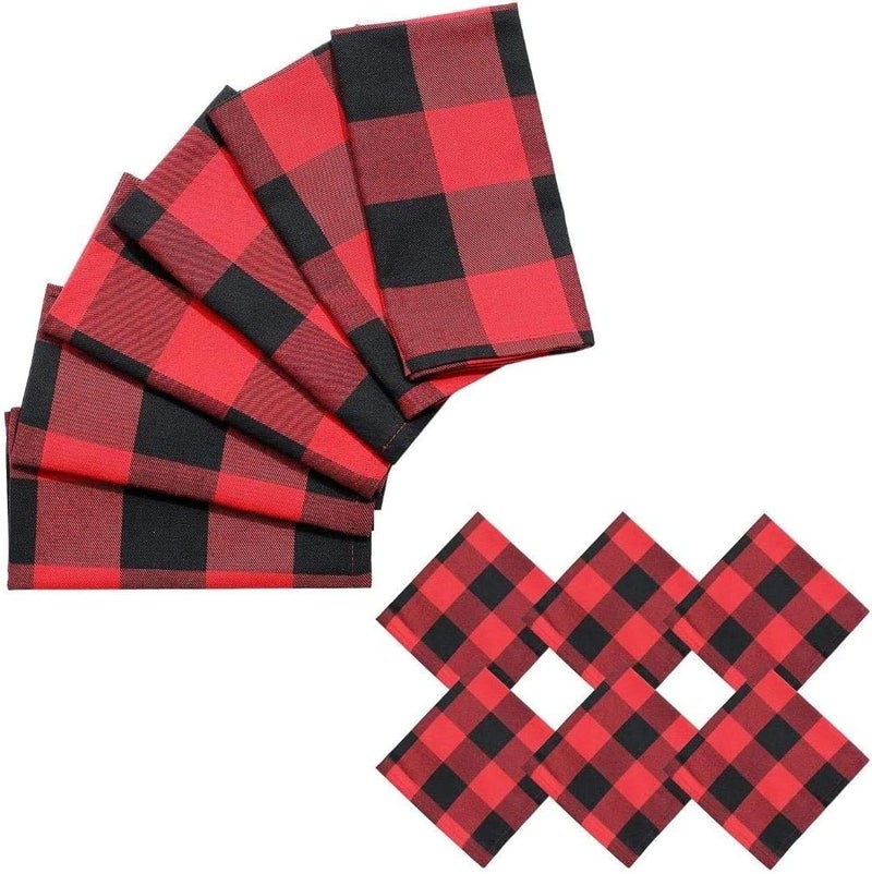 BETTERLINE 6 Buffalo Check Oversized Napkins 17x17 Inches for Everyday Place Settings Rustic Farmhouse Decor Holidays Family Dinners and BBQs Red Buffalo Check Plaid - Image 1