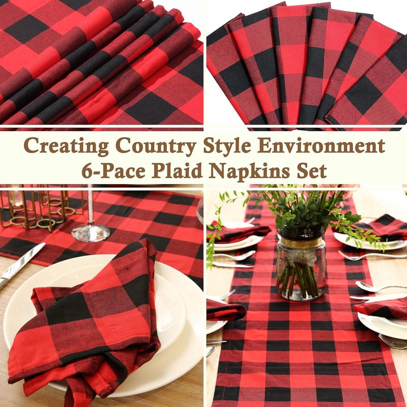 BETTERLINE 6 Buffalo Check Oversized Napkins 17x17 Inches for Everyday Place Settings Rustic Farmhouse Decor Holidays Family Dinners and BBQs Red Buffalo Check Plaid - Image 2