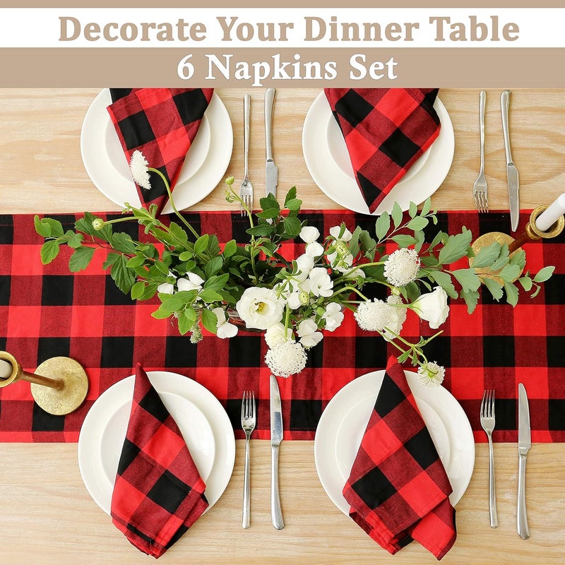 BETTERLINE 6 Buffalo Check Oversized Napkins 17x17 Inches for Everyday Place Settings Rustic Farmhouse Decor Holidays Family Dinners and BBQs Red Buffalo Check Plaid - Image 3