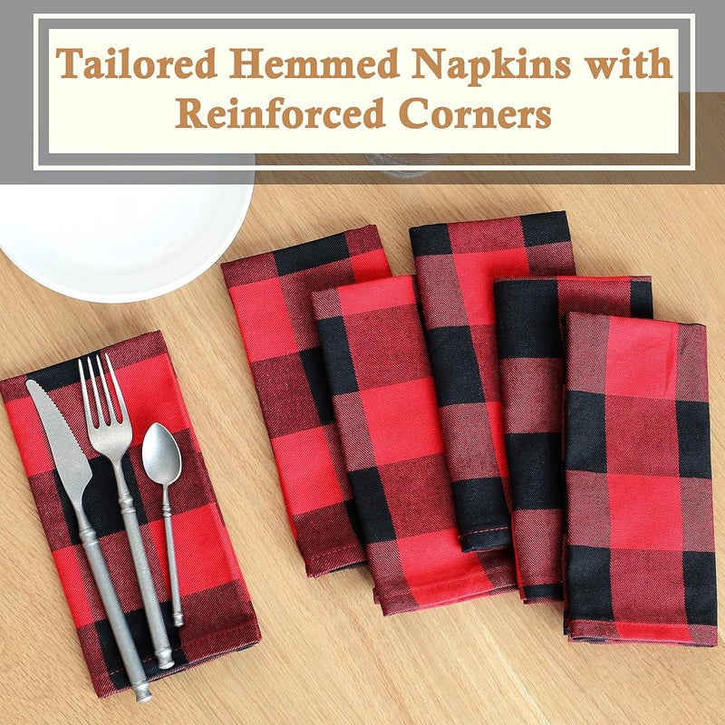 BETTERLINE 6 Buffalo Check Oversized Napkins 17x17 Inches for Everyday Place Settings Rustic Farmhouse Decor Holidays Family Dinners and BBQs Red Buffalo Check Plaid - Image 5