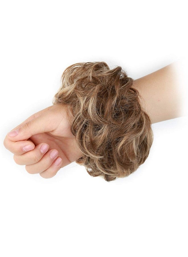 MORICA 1Pcs Messy Hair Bun Hair Scrunchies Extension Curly Wavy Messy Synthetic Chignon For Women (12H24#(Light Golden Brown & Pale Golden Blonde)) - Image 3