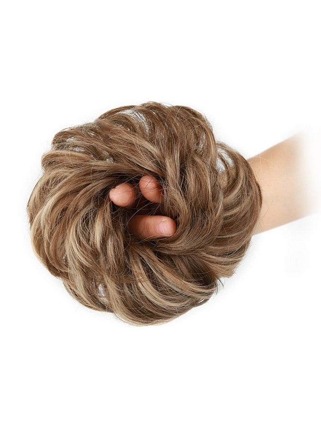MORICA 1Pcs Messy Hair Bun Hair Scrunchies Extension Curly Wavy Messy Synthetic Chignon For Women (12H24#(Light Golden Brown & Pale Golden Blonde)) - Image 2