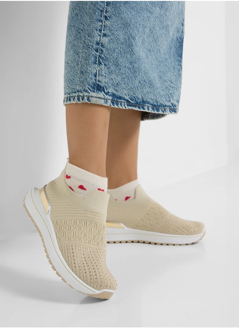 جينجر Diamante Fly Knit Slip On Comfort Shoes