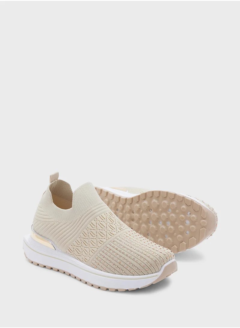 جينجر Diamante Fly Knit Slip On Comfort Shoes