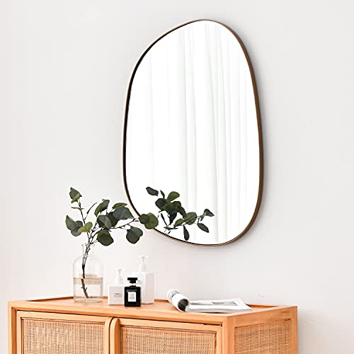 ELEHUME Asymmetrical Mirror for Wall Decor 21"*27", Modern Brass Framed Wall Mirror for Living Room Bathroom Bedroom Entryway ELE-STOU-0065G - Image 1