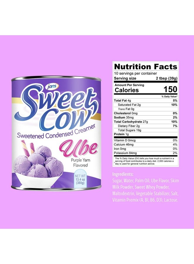 جانز Jans Sweet Cow - كريمة مكثفة محلاة بنكهة البطاطا الحلوة - كريمة البطاطا الحلوة ذات اللون الأرجواني للخبز والطهي والحلوى 13.40 أونصة لكل عبوة (Ube، عبوة من قطعتين) - Image 3