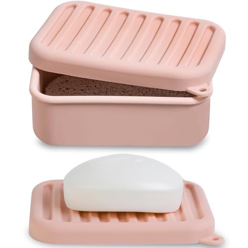 MtBoi Portable Leakproof Travel Soap Case, Silicone Travel Soap Case, Compact Soap Holder with Drainage Layer, Travel Soap Holder for Camping, Gym, Outdoor (Coral-Red) - Image 1
