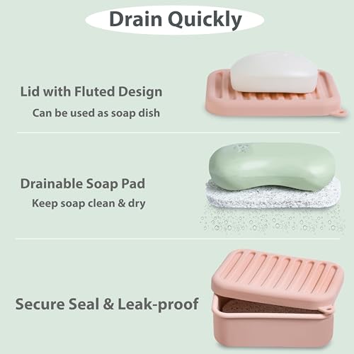 MtBoi Portable Leakproof Travel Soap Case, Silicone Travel Soap Case, Compact Soap Holder with Drainage Layer, Travel Soap Holder for Camping, Gym, Outdoor (Coral-Red) - Image 4