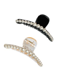 ANNACREATIONS Korean Fashionable Fancy Stylish Large Pearl Hair Claw Clips Long Hair Jaw Clips Clutches Barrettes Hair Accessories for Women and Girls set of 2
