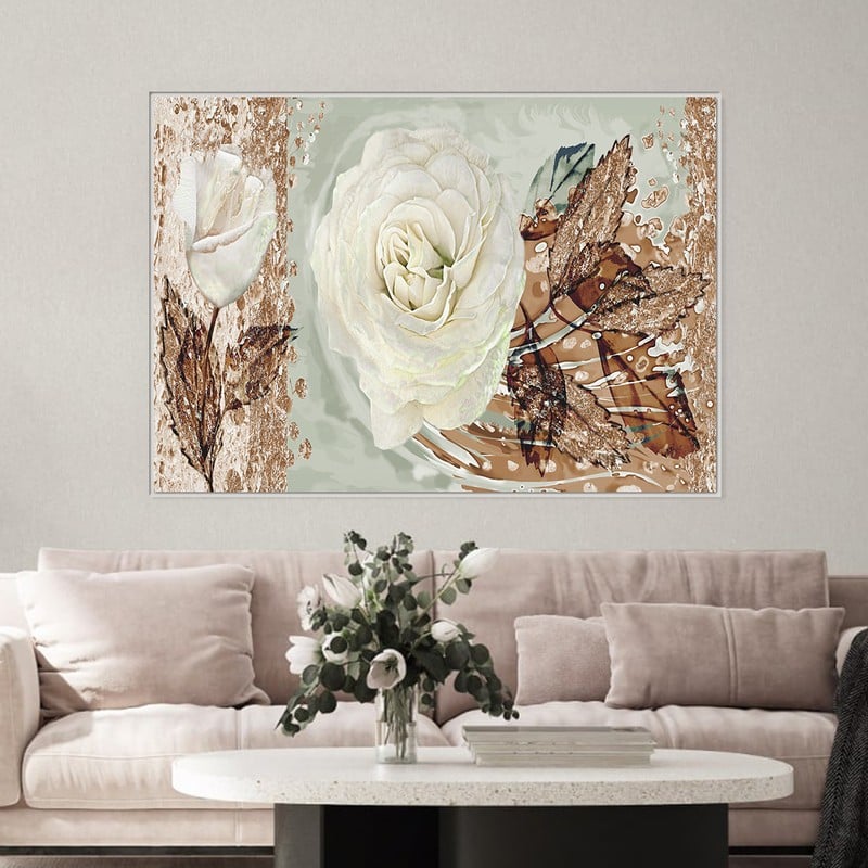 Marktna One canvas print of a white rose design with a hollow frame, measuring (60×40) - Image 3