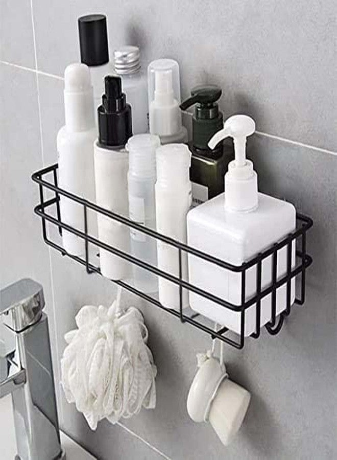 Haristar Steel Self-Adhesive Multipurpose Bathroom Shelf with Hooks/Towel Holder/Rack/Bathroom Accessories-Wall Mount - Pack of 3 (Black,Powder Coated) - Image 4