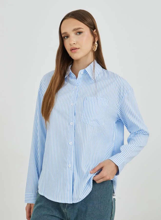 تايك تو قميص بأكمام طويلة وياقة مخططة