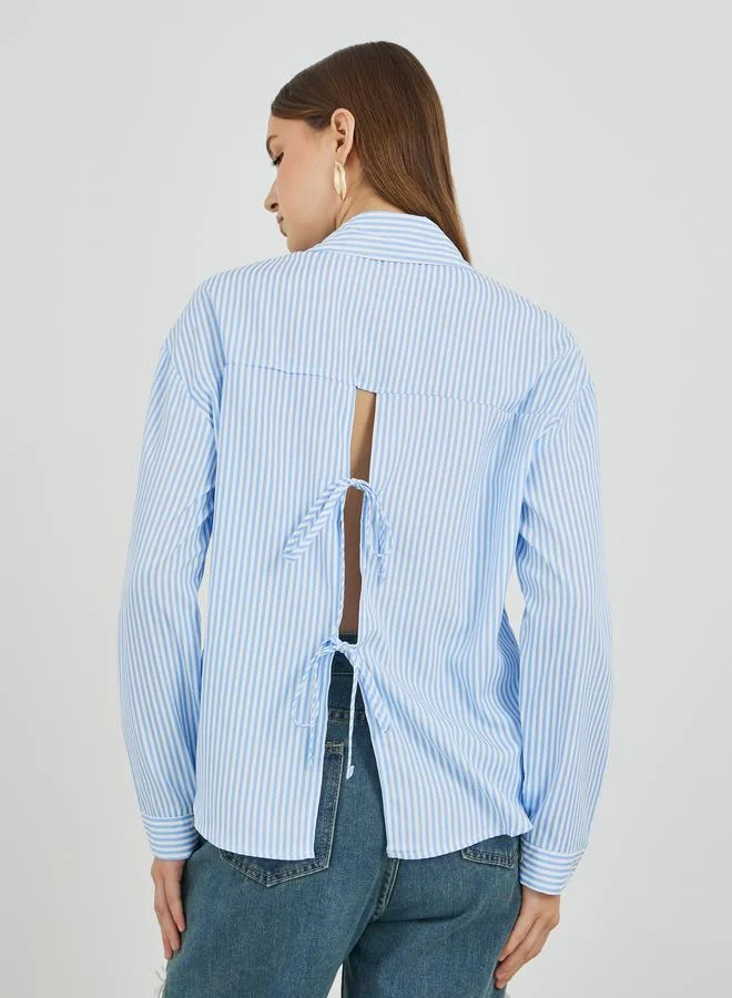 تايك تو قميص بأكمام طويلة وياقة مخططة