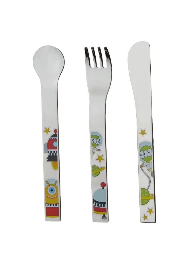 TRAMONTINA Tramontina Brazil, Allegria children's flatware set in outer space stainless steel, glossy finish with colorful designs, 3 pieces  - Image 2