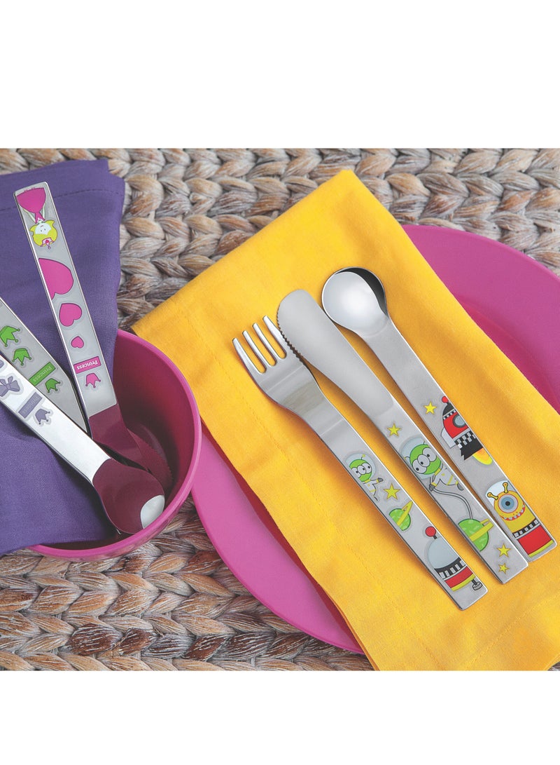 TRAMONTINA Tramontina Brazil, Allegria children's flatware set in outer space stainless steel, glossy finish with colorful designs, 3 pieces  - Image 3