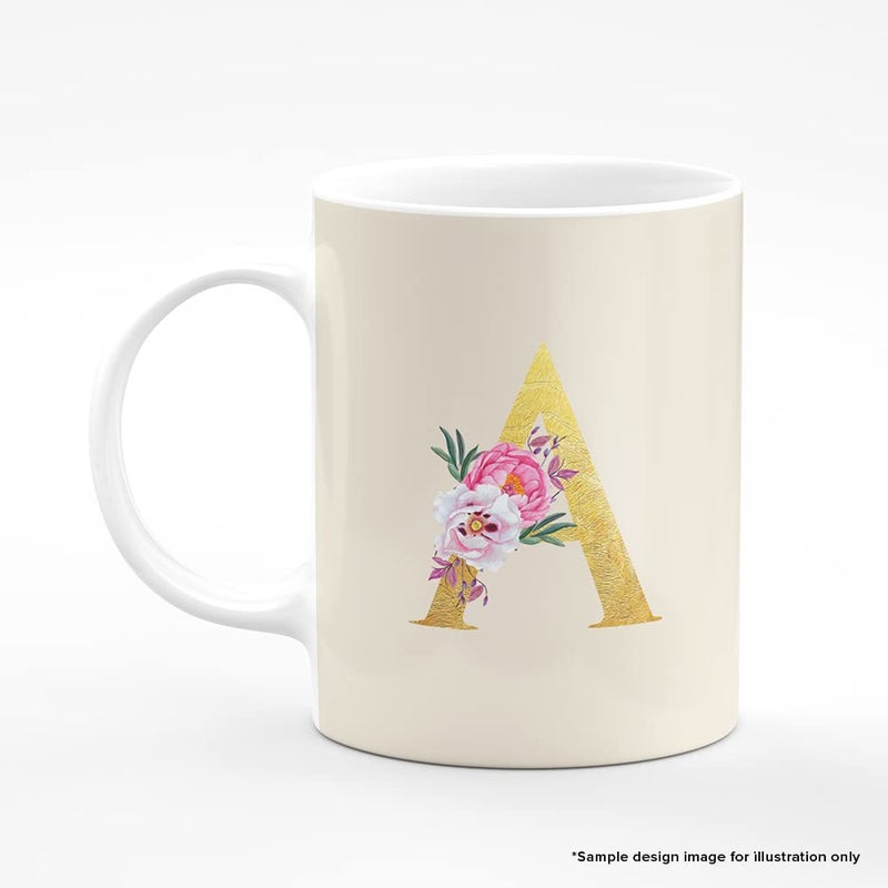 Stylizedd Designer Printed Coffee Mug 11oz Ceramic Personalised Gift Mugs Cup -Custom Monogram Initial Letter Floral Pattern Alphabet - M (White) - Image 4