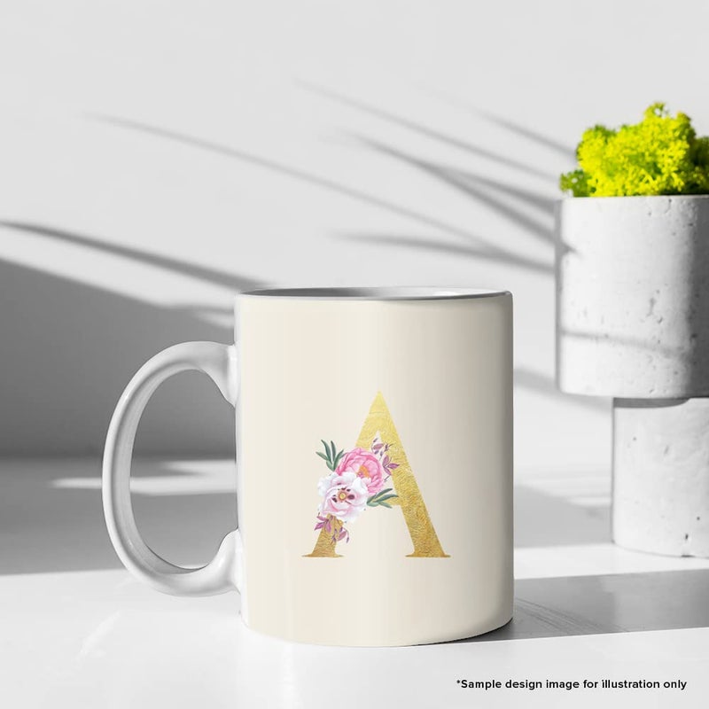 Stylizedd Designer Printed Coffee Mug 11oz Ceramic Personalised Gift Mugs Cup -Custom Monogram Initial Letter Floral Pattern Alphabet - M (White) - Image 3