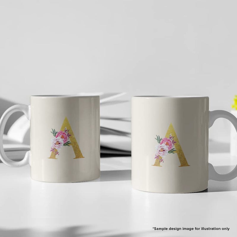 Stylizedd Designer Printed Coffee Mug 11oz Ceramic Personalised Gift Mugs Cup -Custom Monogram Initial Letter Floral Pattern Alphabet - M (White) - Image 5