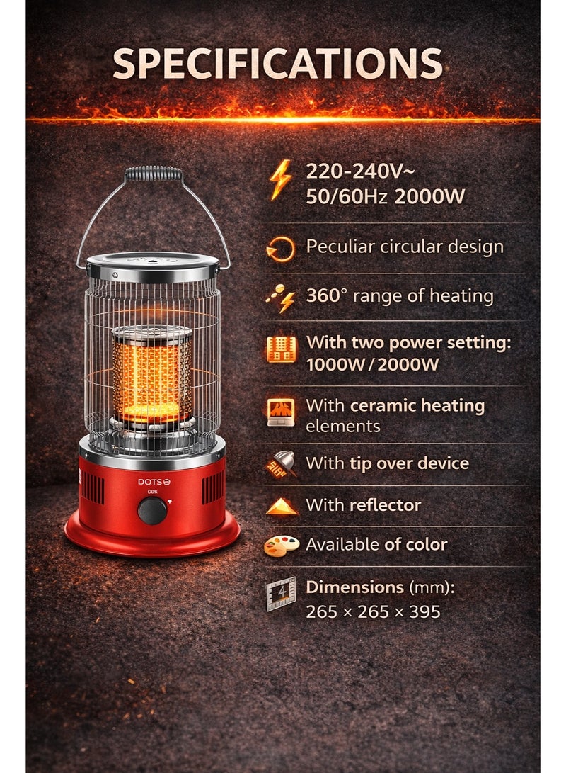 DOTS 2000W Electric Heater with 360° Heating | Dual Power Settings | Ceramic Indoor Room Heater for Winter - Image 2