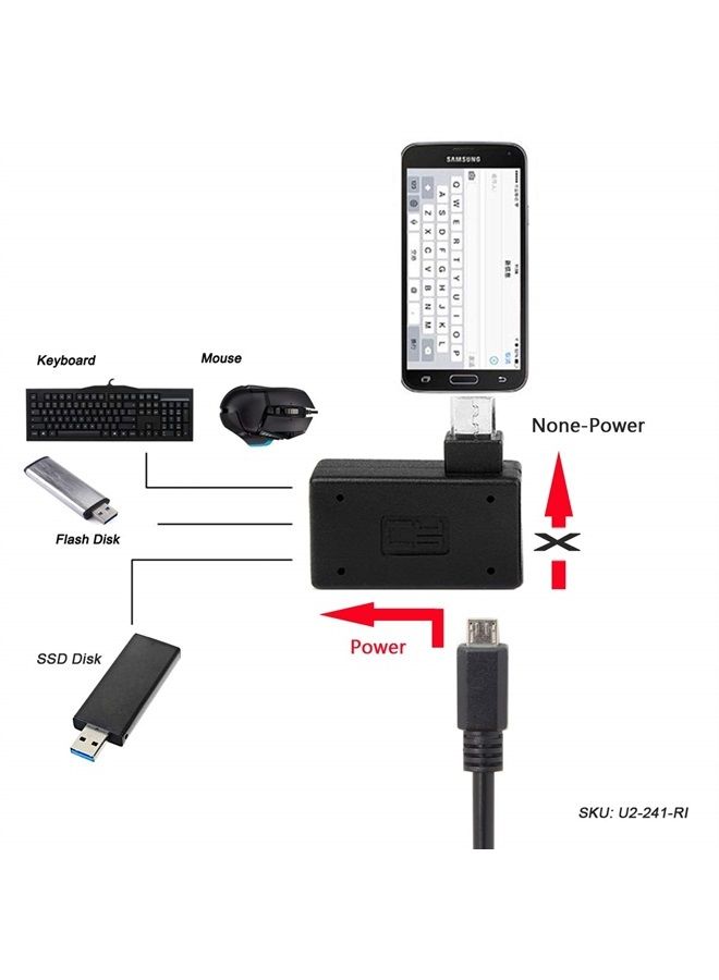 Cablecc 90 Degree Right Angled Micro USB 2.0 OTG Host Adapter with USB Power for Galaxy S3 S4 S5 Note2 Note3 Cell Phone & Tablet - Image 2
