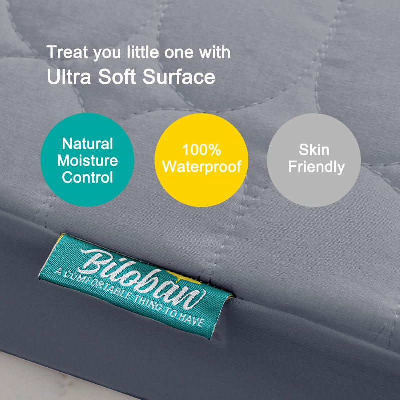 Biloban Crib Mattress Protector 2 Pack, Waterproof, Durable, Grey & Navy, Absorbent, Noiseless, Fits Standard 28 x 52 x 5 Inch Mattresses - Image 3