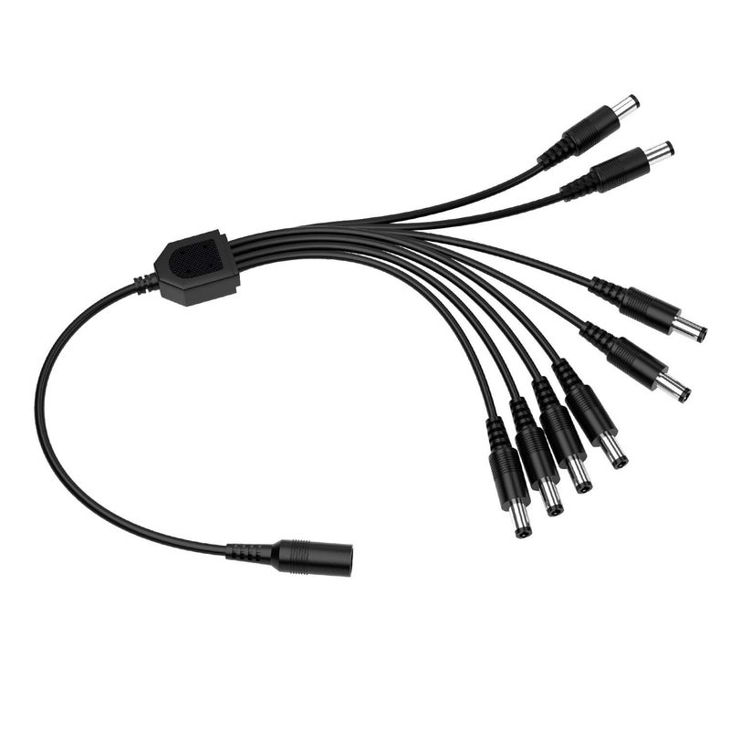 KEBILSHOP كيبيلاشوب DC 1 أنثوي إلى 8 ذكور كابل تقسيم الطاقة Y محول لملحقات CCTV 1 DC أنثوي إلى 8 DC ذكور أسود - Image 1