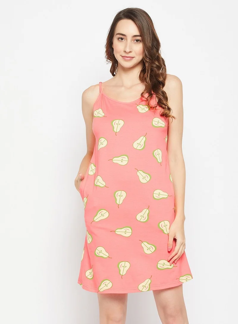 كلوفيا Clovia Tutti Fruity Short Night Dress In Peach Colour - 100% Cotton