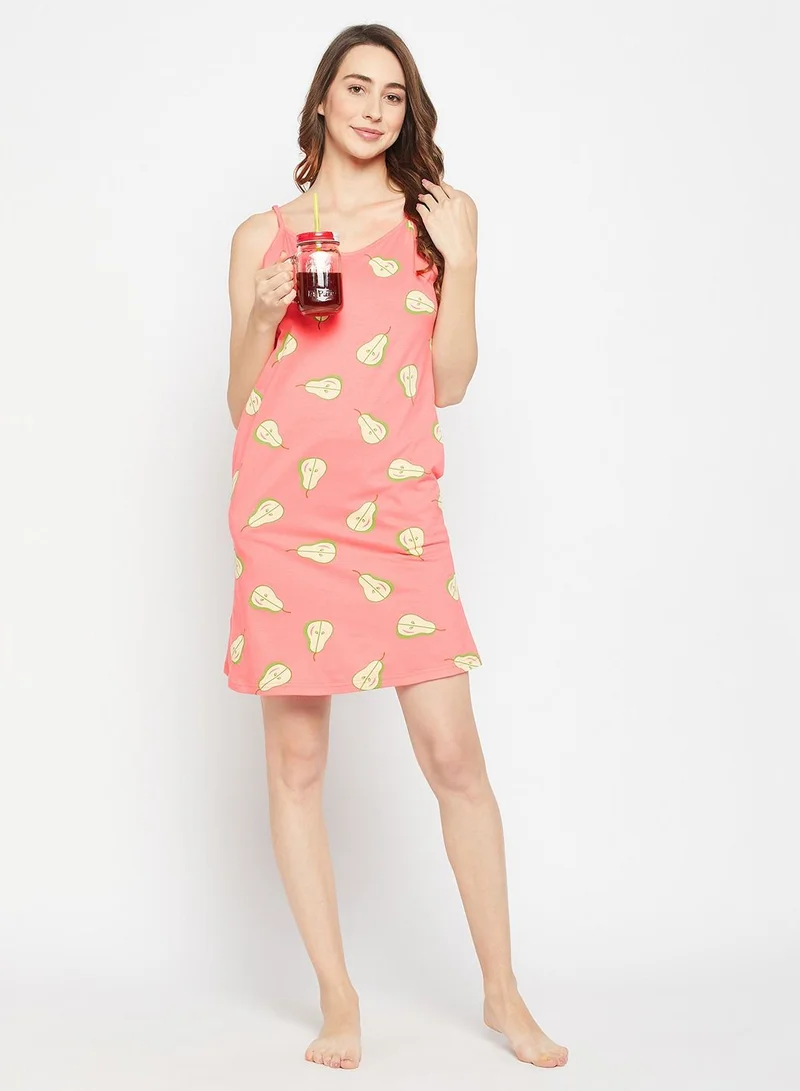 كلوفيا Clovia Tutti Fruity Short Night Dress In Peach Colour - 100% Cotton
