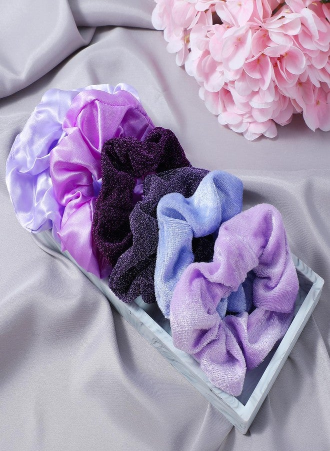 Tyqour 6Pcs Satin Silk Purple Hair Scrunchies for Women and Girls 4.5Inch Elastics Hair Ties Soft Hair Band Ponytail Holder Hair Accessories for Women Valentine's Day Scrunchies Gifts - Image 5