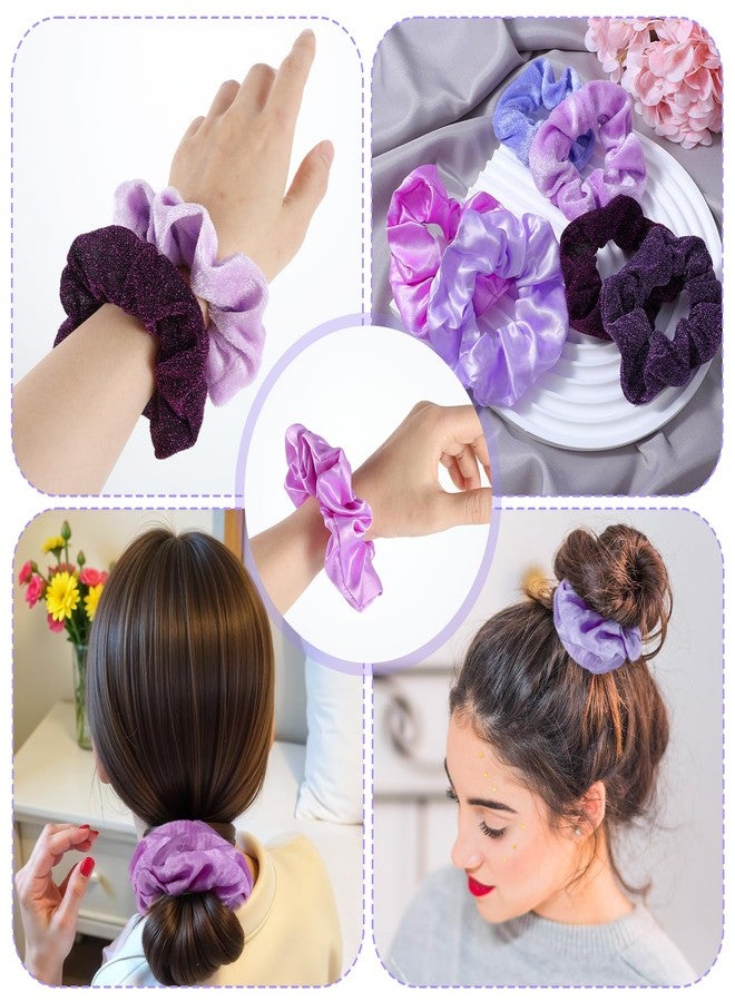 Tyqour 6Pcs Satin Silk Purple Hair Scrunchies for Women and Girls 4.5Inch Elastics Hair Ties Soft Hair Band Ponytail Holder Hair Accessories for Women Valentine's Day Scrunchies Gifts - Image 4