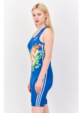 Adidas Women Sportswear Fit Brand Logo Sleeveless Weight Lifting Playsuits, Blue  - Image 4